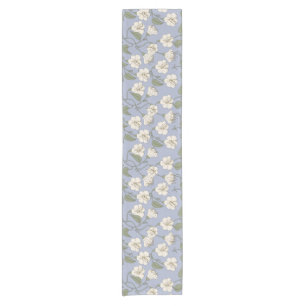 Blue botanical cottagecore floral short table runner