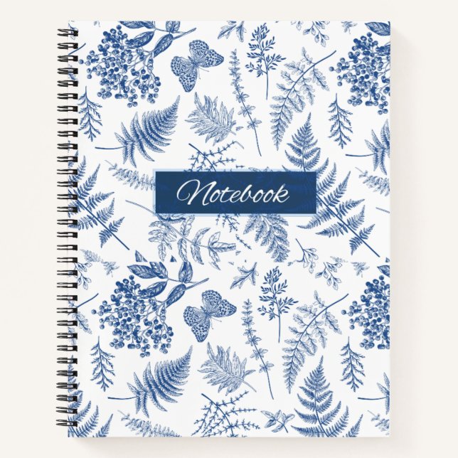 Blue Botanical Deluxe Spiral Notebook (Front)