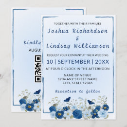 Blue Botanical Elegance Wedding  Invitation