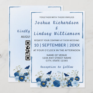 Blue Botanical Elegance Wedding  Invitation