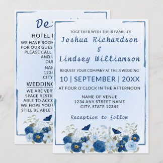 Blue Botanical Elegance Wedding  Invitation