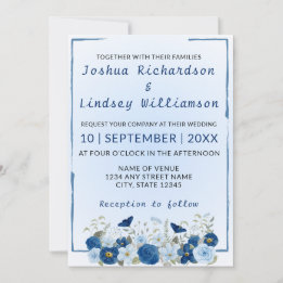 Blue Botanical Elegance Wedding  Invitation