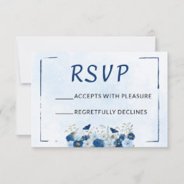 Blue Botanical Elegance Wedding  RSVP Card
