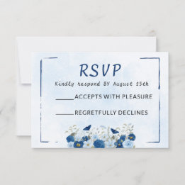 Blue Botanical Elegance Wedding  RSVP Card