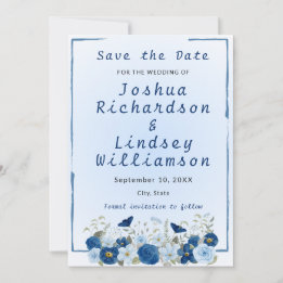 Blue Botanical Elegance Wedding  Save The Date