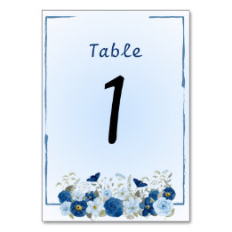 Blue Botanical Elegance Wedding  Table Number