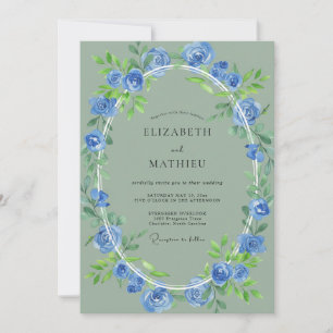 Blue Botanical Embrace Wedding Invitation