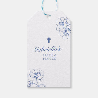 Blue Botanical Floral Baptism Gift Tags
