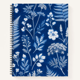 Blue Botanical Floral College Ruled Notebook