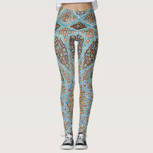 Blue Botanical Floral Meadow Print Yoga Leggings