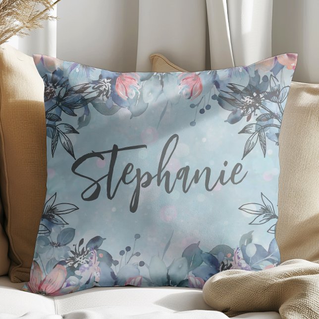 Blue Botanical Floral Name Cushion (Creator Uploaded)