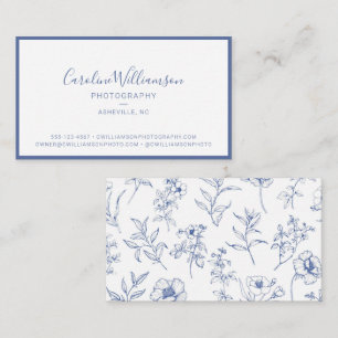 Blue Botanical Floral Photographer Minimalist Logo Business Card