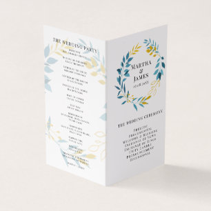 Blue Botanical Folded Ceremony Wedding Program