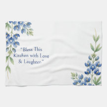 Blue Botanical Foliage Floral, Bless This Kitchen
