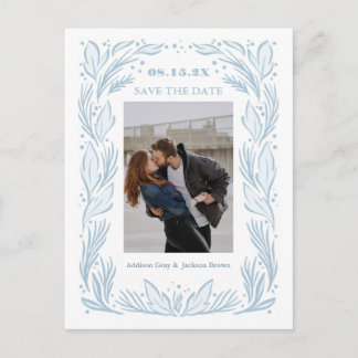 Blue Botanical Frame Save the Date Postcard