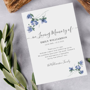 blue botanical funeral thank you note card