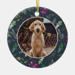 Blue Botanical Greenery Pet Baby First Christmas  Ceramic Tree Decoration