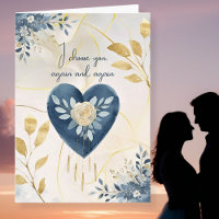 Blue Botanical Heart with Gold Script Accents
