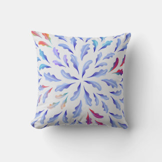 Blue Botanical Leaves Square Pillow