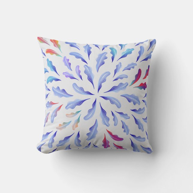Blue Botanical Leaves Square Pillow (Front)