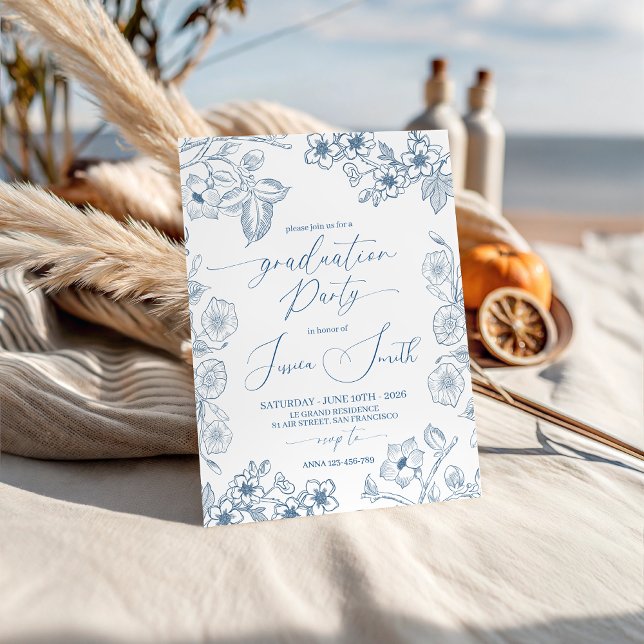 Blue Botanical Line Art Graduation Invite (Creator Uploaded)