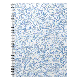 Blue Botanical Line Art Spiral Notebook