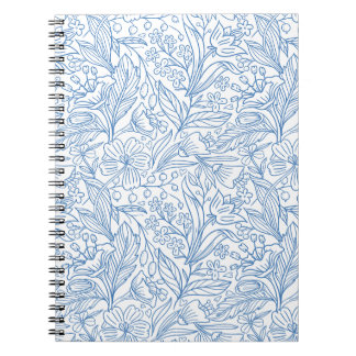Blue Botanical Line Art Spiral Notebook