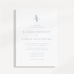 Blue Botanical Motif Wedding Invitation