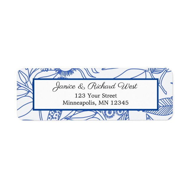 Blue Botanical Navy Frame Wedding Address (Front)