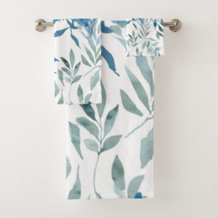 blue botanical pattern bath towel set