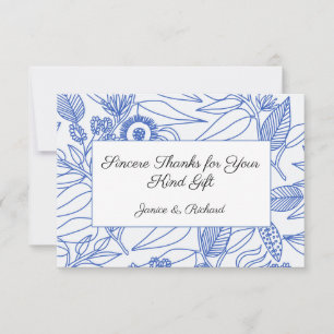 Blue Botanical Personalised Floral Wedding Thank You Card