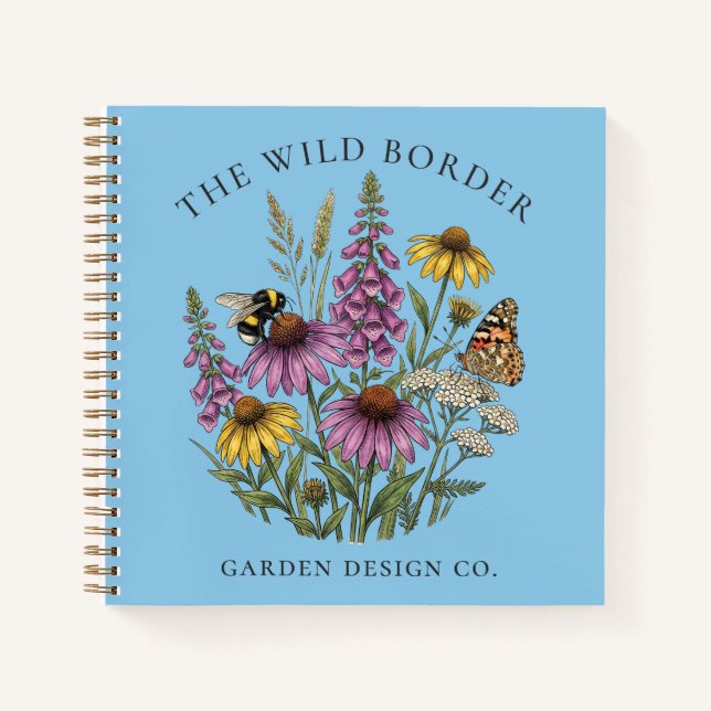 Blue Botanical Pollinator Garden Notebook Journal (Front)