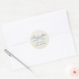 Blue Botanical Ribbon Baby Shower Classic Round Sticker