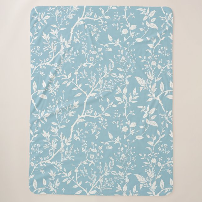 Blue Botanical Sherpa Blanket (Front)