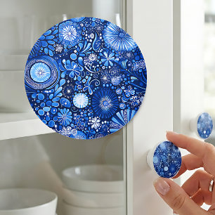 Blue Botanical Shibori Ceramic Knob
