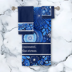 Blue Botanical Shibori Saying Bath Towel Set