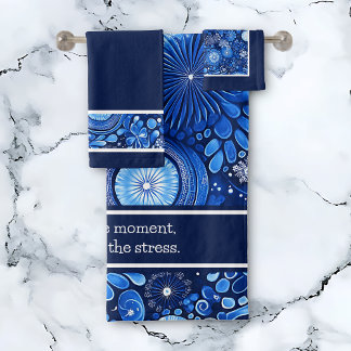 Blue Botanical Shibori Saying Bath Towel Set