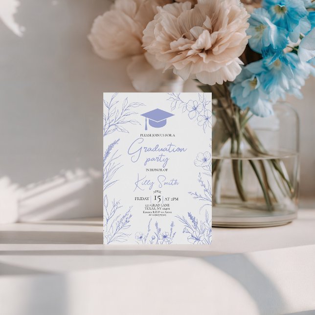 Blue Botanical Sketch Graduation Invite (Creator Uploaded)