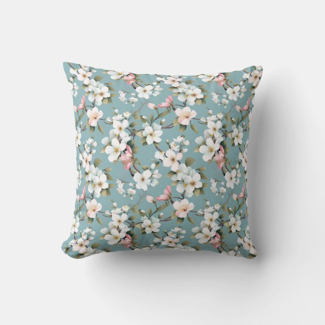 Blue Botanical Spring Dogwood Cushion (Front)
