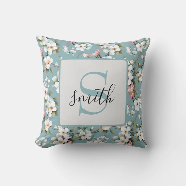 Blue Botanical Spring Dogwood Custom Cushion (Front)