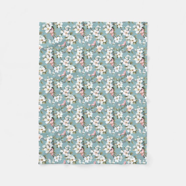 Blue Botanical Spring Dogwood Fleece Blanket (Front)