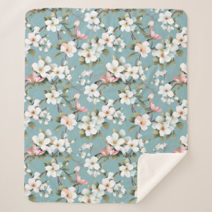 Blue Botanical Spring Dogwood Sherpa Blanket