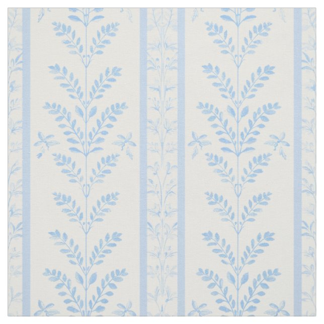 Blue Botanical Stripe Floral Pattern Fabric (Swatch)