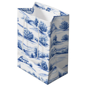 Blue Botanical Toile Pattern Medium Gift Bag