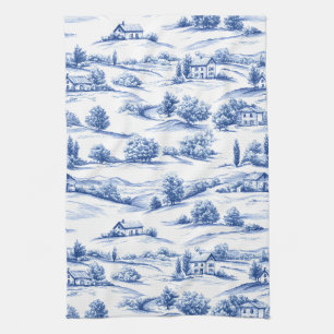 Blue Botanical Toile Pattern Tea Towel