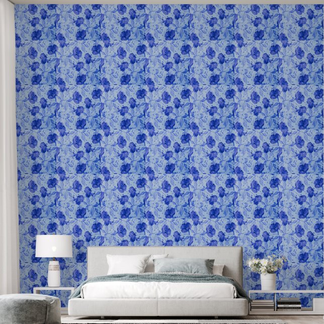 Blue Botanical Vinyl Wallpaper (Bedroom)