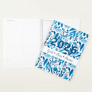Blue Botanical Watercolor Floral 2025 Customizable Planner