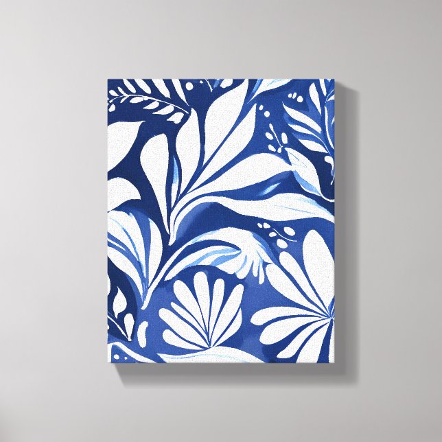 Blue Botanical Watercolor Floral Pattern Canvas Print (Front)