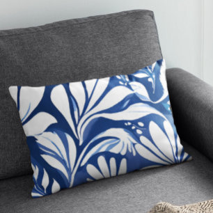 Blue Botanical Watercolor Floral Pattern Decorative Cushion