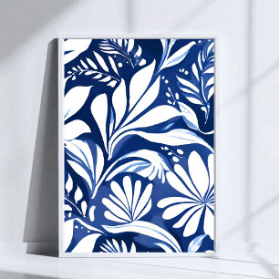 Blue Botanical Watercolor Floral Pattern Poster